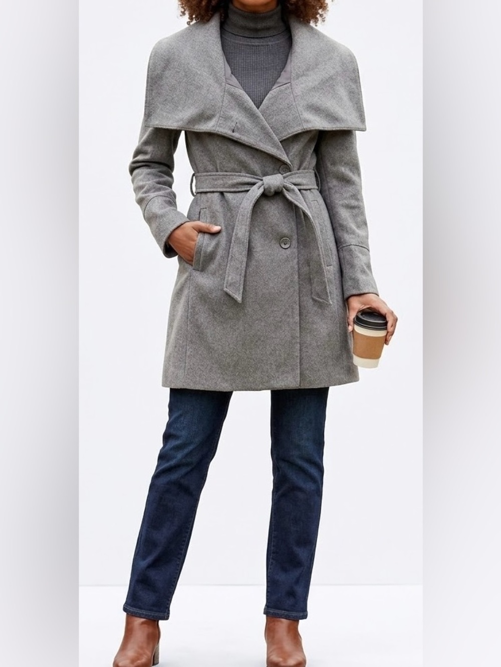 Charlotte Russe Gray Belted Wool-Blend Pea Coat